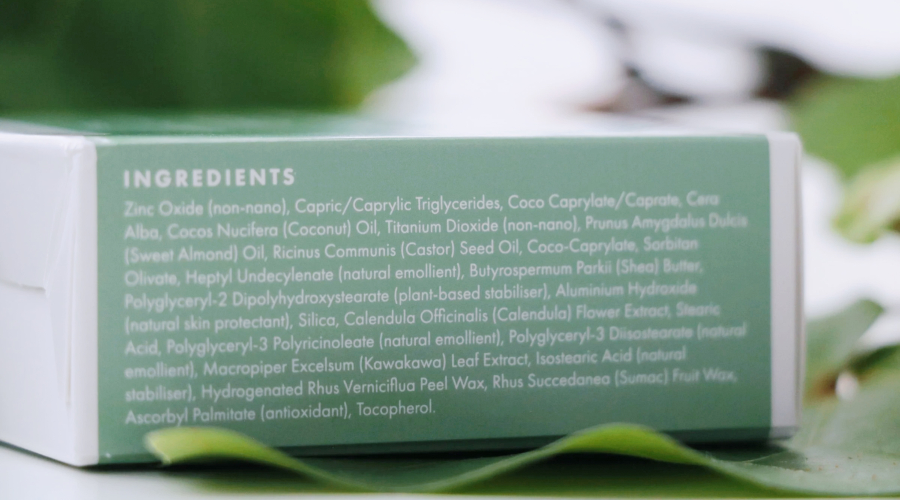 INCI ingredient label on skincare packaging