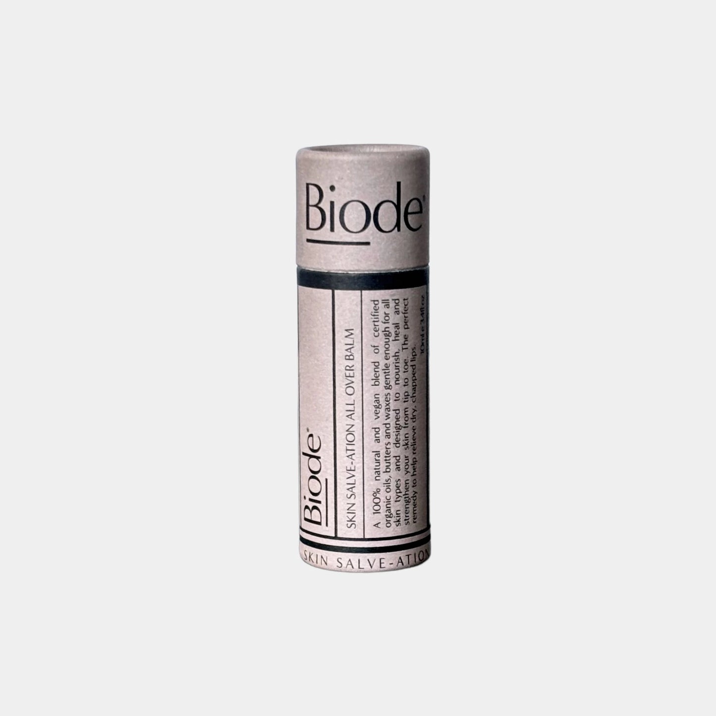 10g tube of the  Biode Skin Salve-ation all over balm in zero-waste cardboard tube for natural hydration and skin relief.