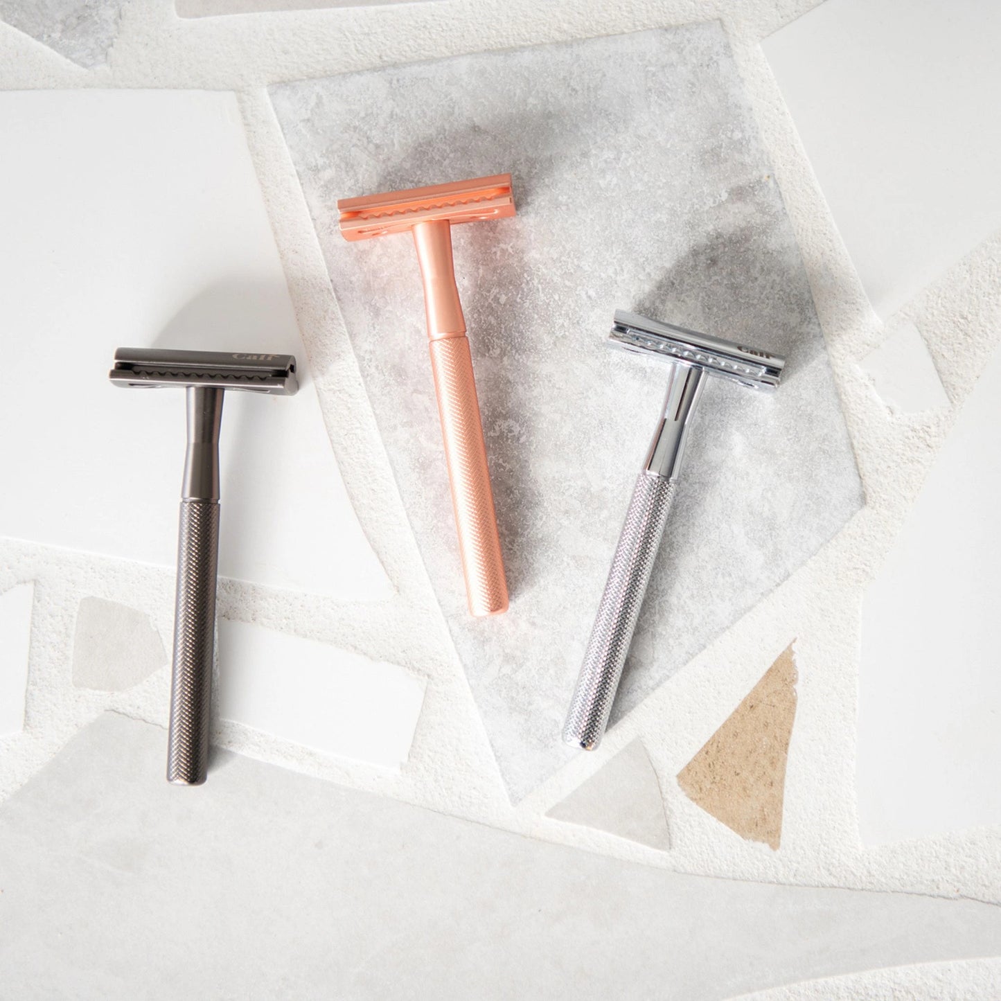 CaliWoods Reusable Razor trio – sustainable safety razors in slate, copper and  silver for low-waste shaving NZ