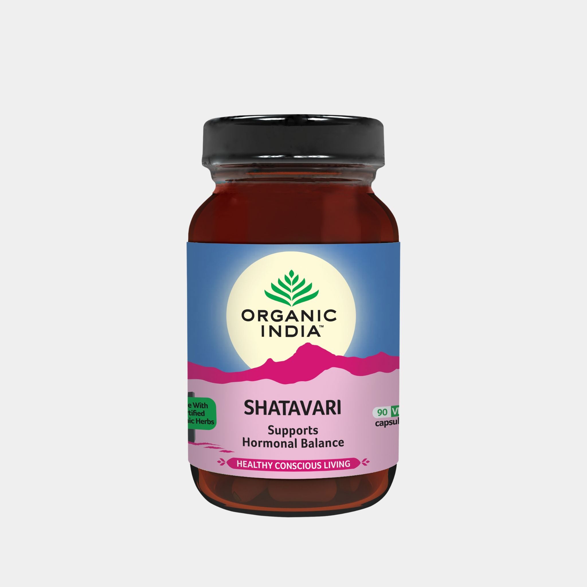 Organic India Shatavari supplement – 90 vegan capsules supporting hormonal balance, made with certified organic Shatavari Root Extract
