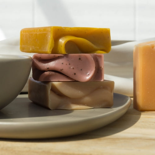 Stack of Fair +Square body wash bars