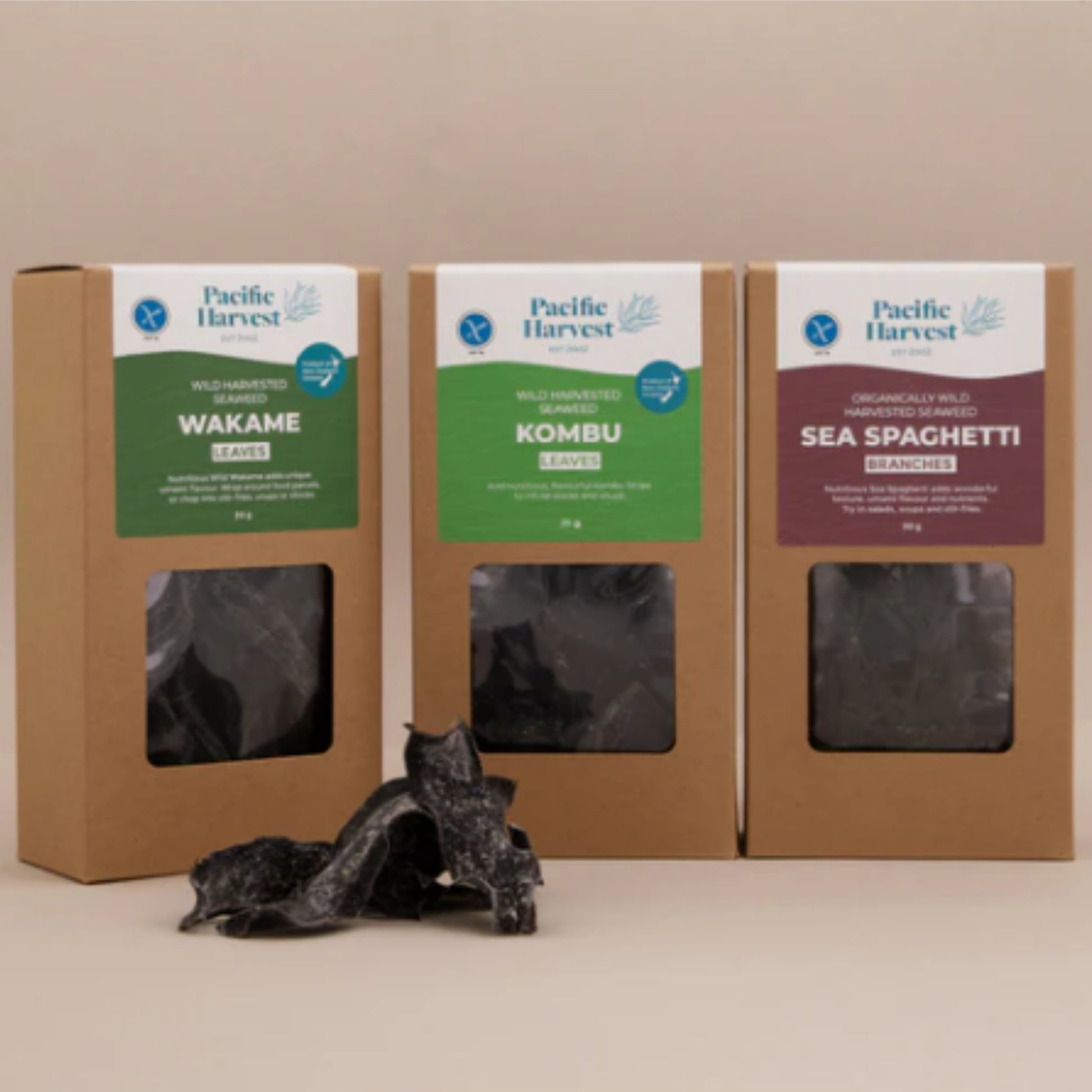 Shop Pacific Harvest Seaweed at Intentionally Natural Proudly bringing you NZ's most trusted Seaweed producer Pacific Harvest natural seaweed products Wakame, Kobu, Sea Spaghetti