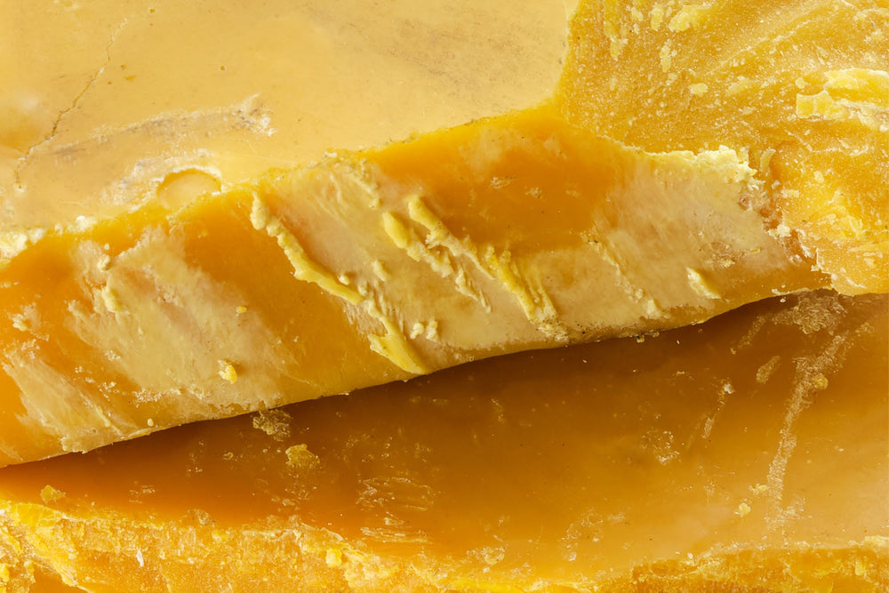 Natural beeswax block, protective and nourishing ingredient for skincare balms, candles and holistic wellness products, clean beauty and home formulations.