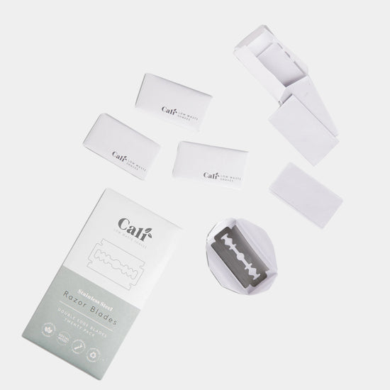 CaliWoods Stainless Steel Razor Blades with eco-packaging – Plastic-free double edge refills for low-waste shaving NZ
