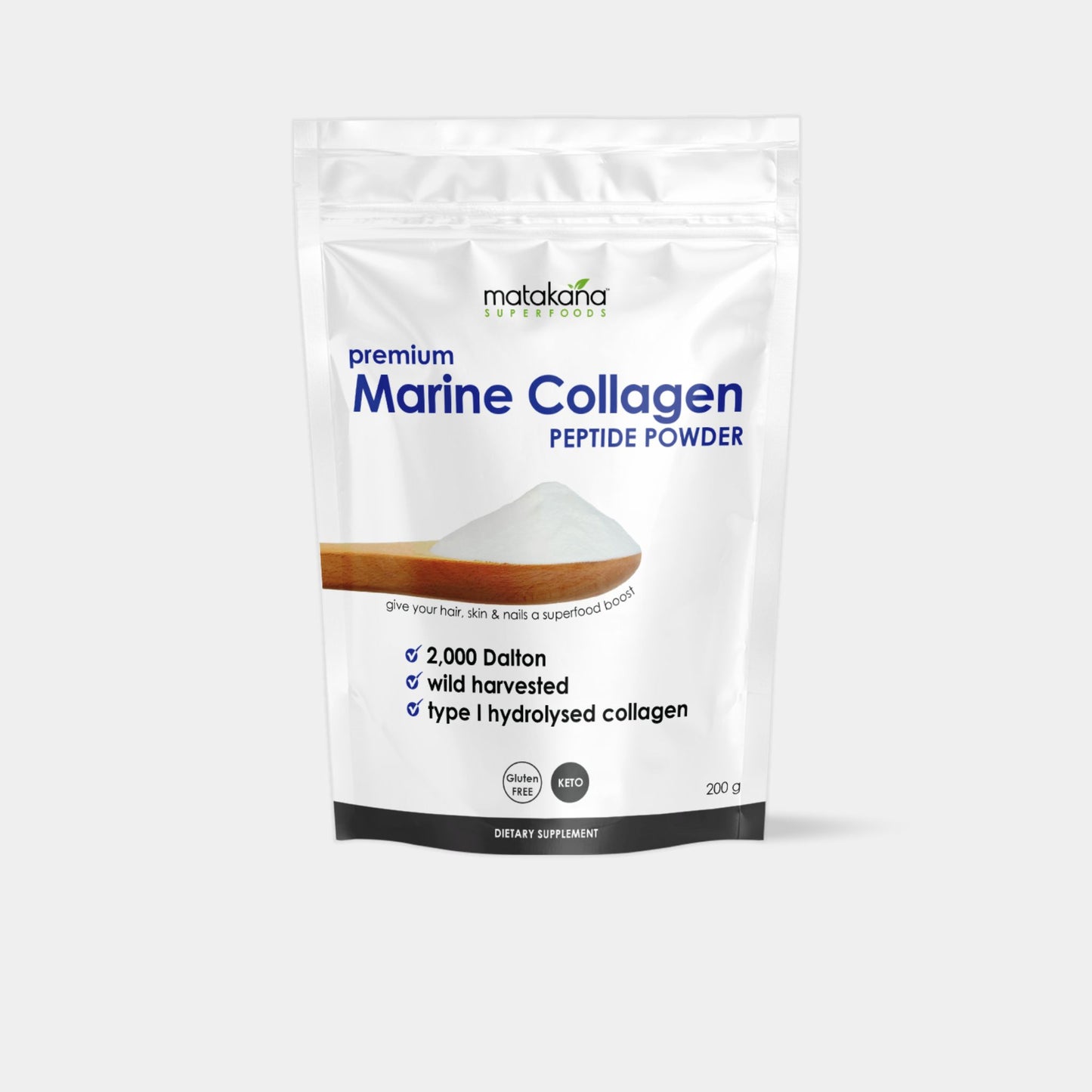 Matakana Superfoods Premium Marine Collagen Peptide Powder 200g reusable pouch
