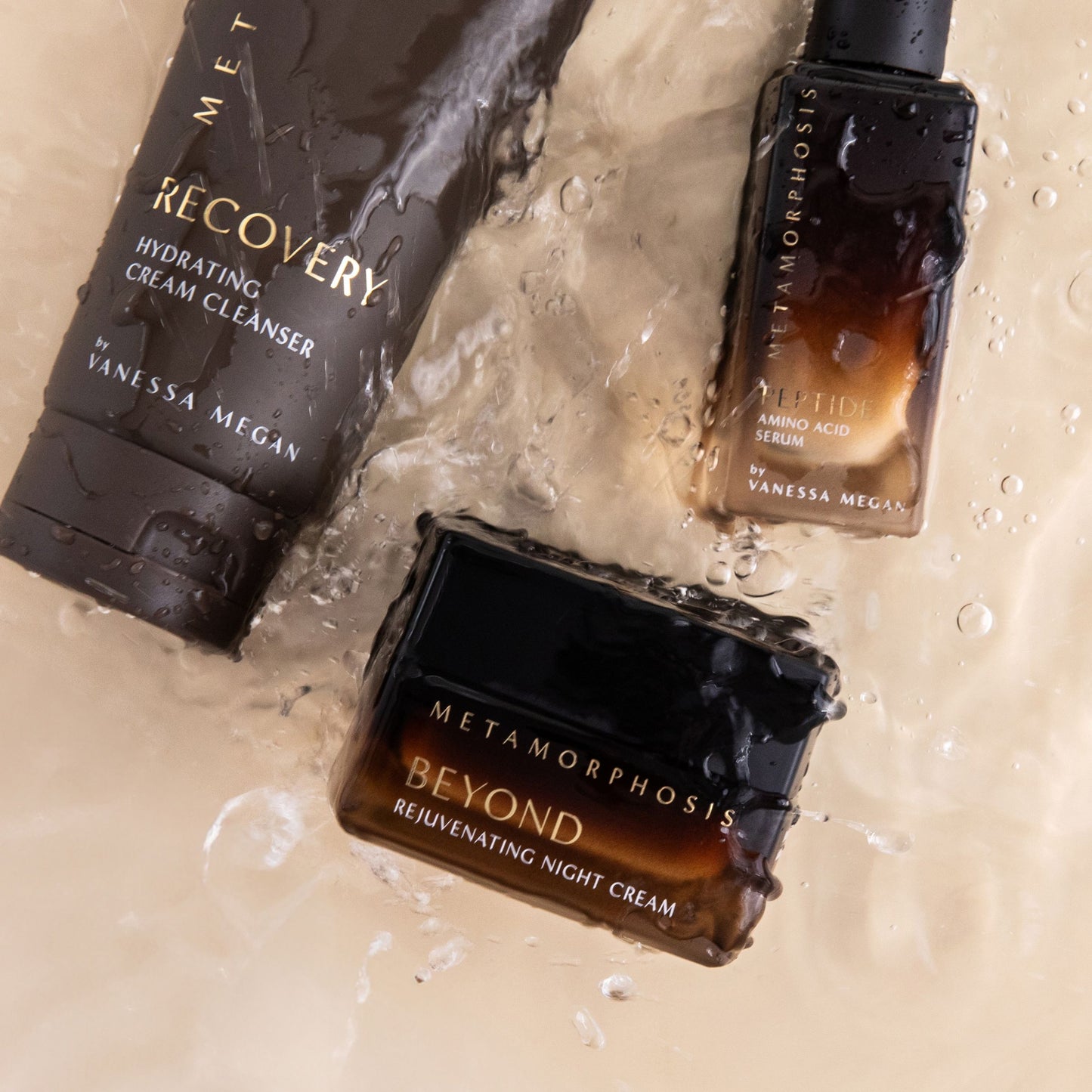 The Nighttime routine Metamorphosis Recovery Hydrating Cream Cleanser, Peptide Amino Acid Serum and Beyond Rejuvenating Night Cream by Vanessa Megan – award-winning, proven 100% natural skincare for peri to post-menopausal skin, available at Intentionally Natural NZ.