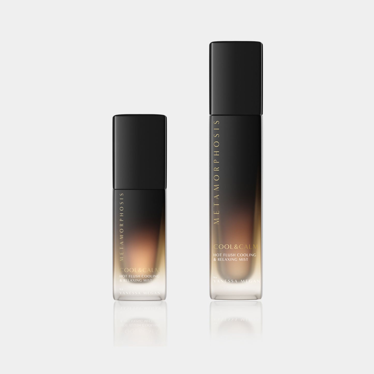 Vanessa Megan Metamorphosis Cool & Calm Hot Flush Cooling & Relaxing Mist – 30ml and 100ml bottles shown side by side at Intentionally Natural NZ.