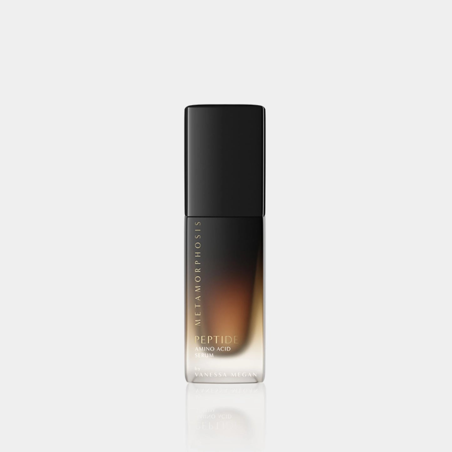 Front-facing product image of Vanessa Megan’s Metamorphosis Peptide Amino Acid Serum in a gradient glass bottle, designed to support collagen production and firm skin naturally.