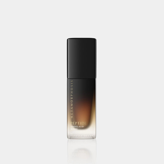 Front-facing product image of Vanessa Megan’s Metamorphosis Peptide Amino Acid Serum in a gradient glass bottle, designed to support collagen production and firm skin naturally.