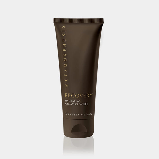  Metamorphosis Recovery Hydrating Cream Cleanser in its signature eco friendly 100% sugar cane tube packaging, a natural cream cleanser designed to gently cleanse and hydrate peri to post menopausal skin.