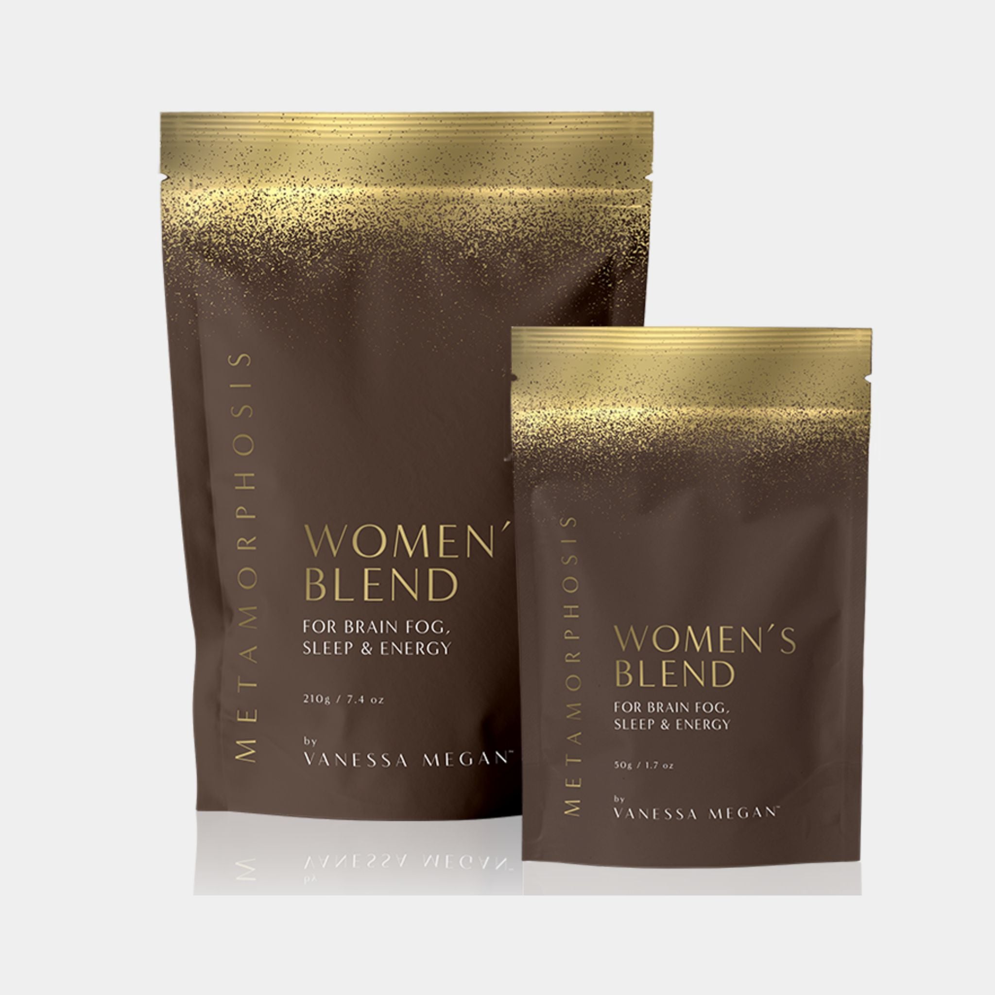 Vanessa Megan Metamorphosis Women’s Blend – natural superfood supplement for brain fog, sleep and energy, formulated for peri to post-menopause support.