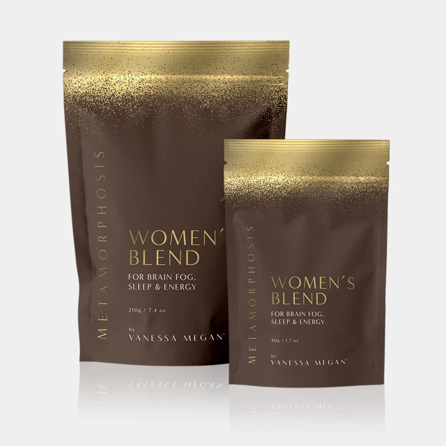 Metamorphosis by Vanessa Megan women's blend 30 day and 7 day serve pouches. A 100% natural peri- post menopause supplement powder for brain fog, energy and sleep. 
