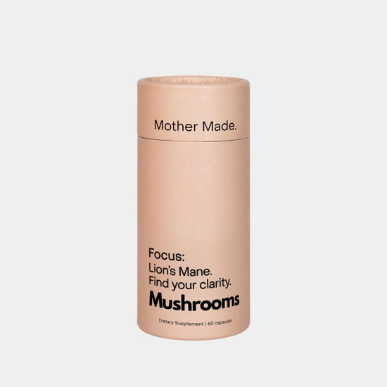 Mother Made Focus Lion’s Mane capsules for mental clarity and cognitive support – 60 capsules in BPA-free recyclable packaging at Intentionally Natural NZ