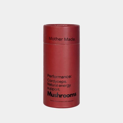 Mother Made Cordyceps mushroom capsules for performance and natural energy support – 60 capsules in BPA-free recyclable packaging, available at Intentionally Natural NZ