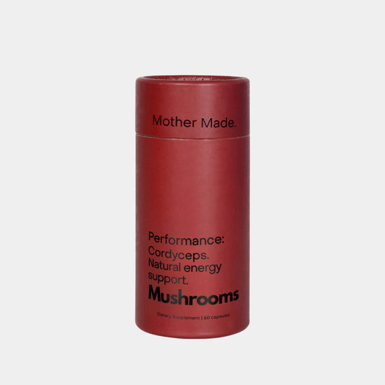 Mother Made Cordyceps mushroom capsules for performance and natural energy support – 60 capsules in BPA-free recyclable packaging, available at Intentionally Natural NZ