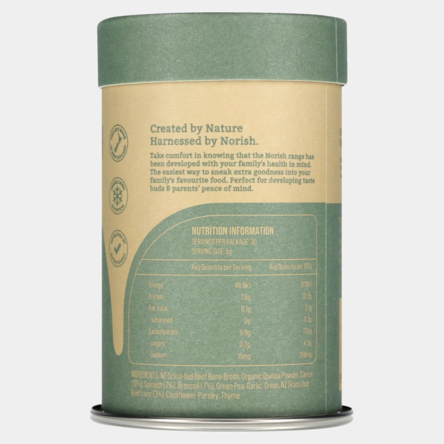 Norish NutriDense Meal Booster back canister nutrition label