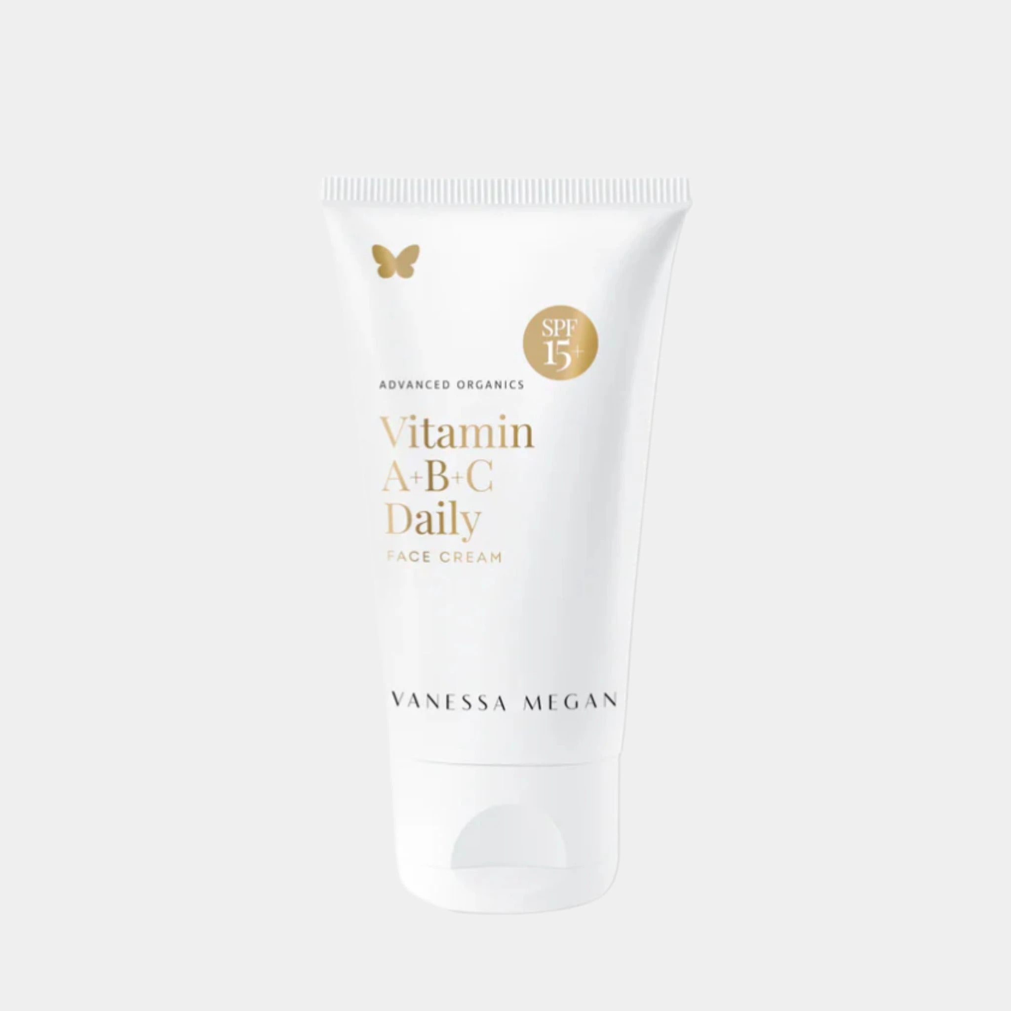 Vanessa Megan Vitamin A+B+C Daily Face Cream SPF15 – 100% natural moisturiser with vitamins and sun protection for healthy, radiant skin NZ.