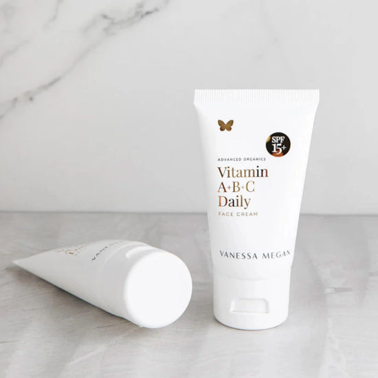 Vanessa Megan Vitamin A+B+C Daily Face Cream with SPF15 – lightweight organic face moisturiser with vitamins and natural sun protection in 100% sugarcane tube packaging