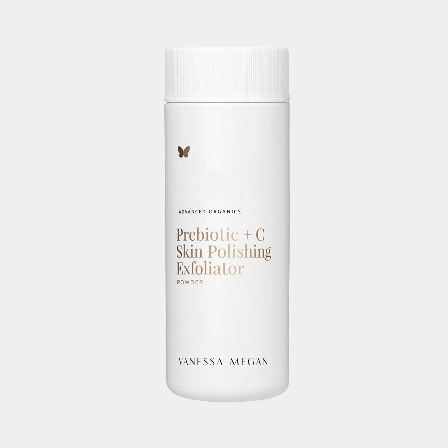 Vanessa Megan Prebiotic + C Skin Polishing Exfoliator Powder in white recyclable packaging.