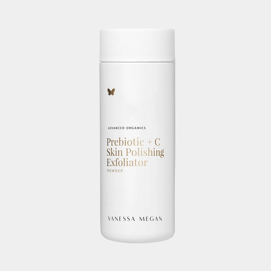 Vanessa Megan Prebiotic + C Skin Polishing Exfoliator Powder in white recyclable packaging.