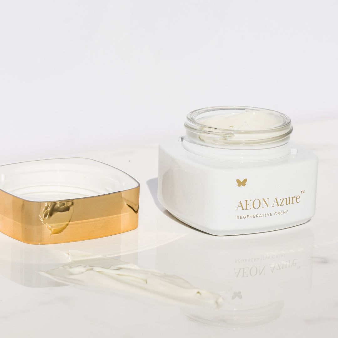 Vanessa Megan Aeon Azura cream jar with cream swatch 
