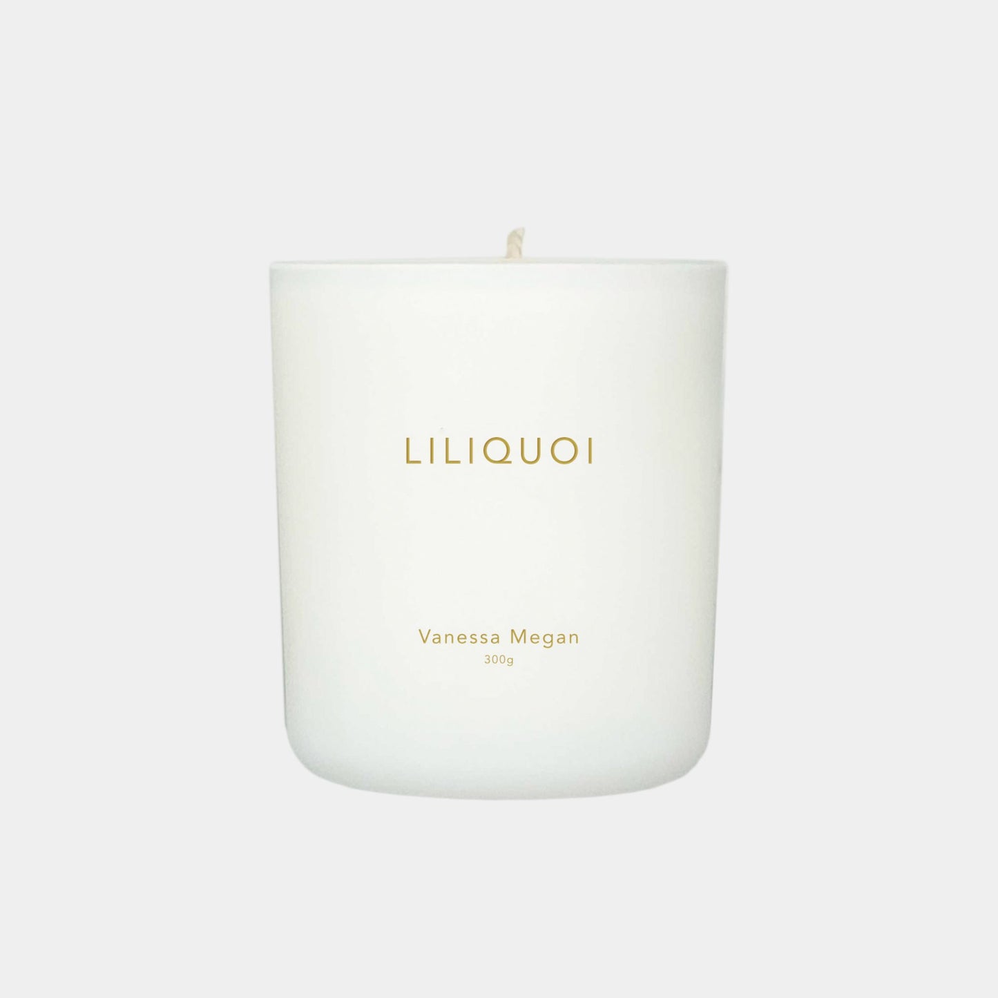 300G Vanessa Megan Liliquoi 100% Natural Soy Wax Candle in white glass jar with cotton wick.