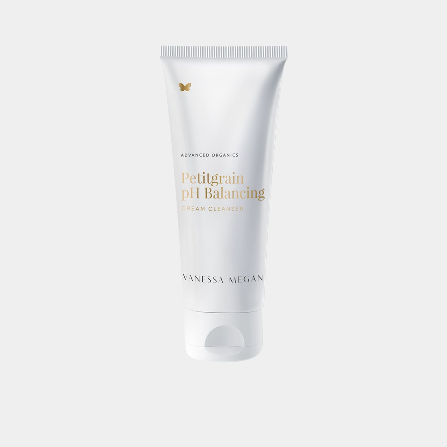 180ml tube of Vanessa Megan Petitgrain pH Balancing Cream Cleanser, a 100% natural, award-winning face cleanser formulated to gently remove impurities while maintaining skin’s natural pH balance. Ideal for sensitive and reactive skin.